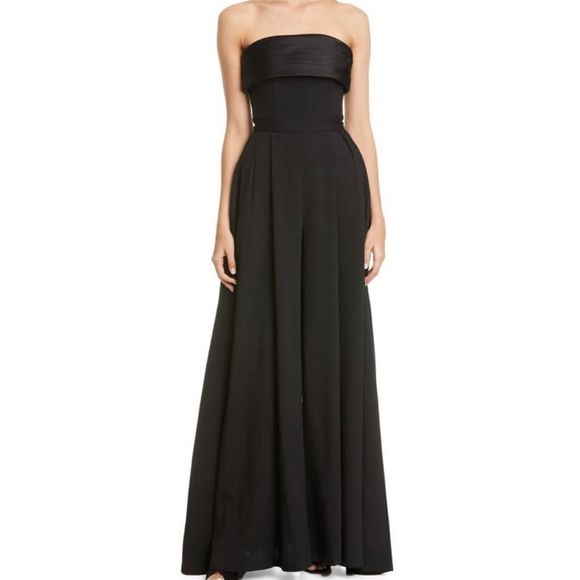 Brandon Maxwell Black Strapless Wide Leg Jumpsuit Gown Satin Trimmed Crepe - Picture 1 of 15